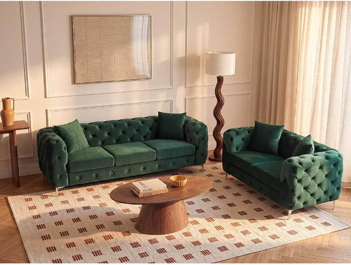 Chesterfield-Sofa 3-Sitzer und 2-Sitzer - Samt - Grün - EDWINA