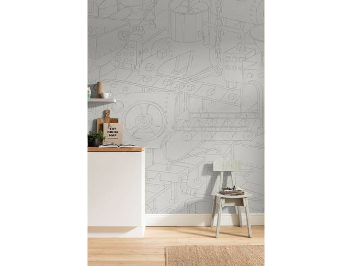 Fototapete KOMAR Vlies Fototapete - Doodle Factory - Größe 200 x 250 cm , grau (schwarz, weiß), B:2m H:250m, Vlies, Tapeten, Fototapete