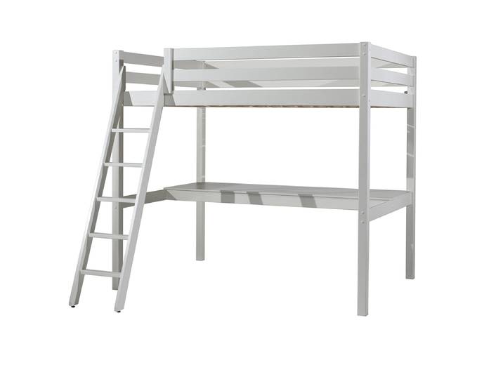 Lit Mezzanine 140x200 Sommier Inclus et Bureau Vipack Pino - Blanc