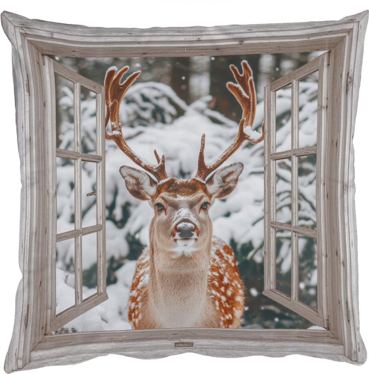 PillowMonkey Sierkussen met Hert en Sneeuw Motief - 60 x 60 cm