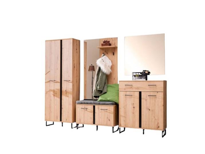 Ensemble meuble d'entrée - armoire banc panneau mural - 5pieces