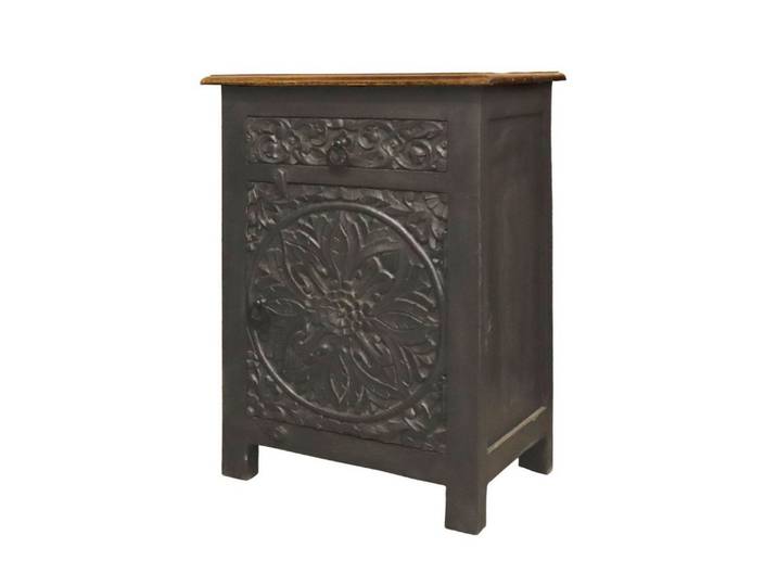 Marrakesch Orient & Mediterran Interior Nachttisch Nachttisch Fares Mangoholz im orientalischen Stil, Schwarz-Braun 70 cm (1-St), Handarbeit