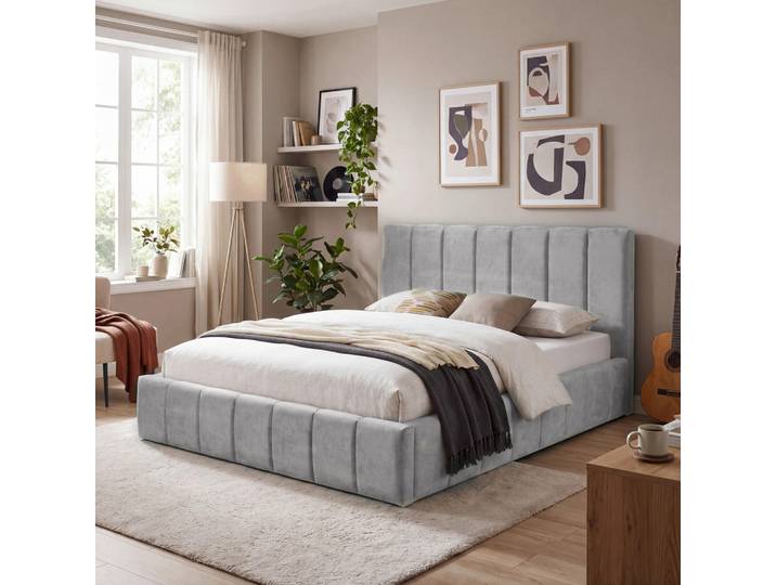 Carryhome Polsterbett, Hellgrau, Kunststoff, Pappel, Sperrholz, 180x200 cm, Bettkasten, Lattenrost, gepolstertes Kopfteil, Stoffauswahl, Schlafzimmer, Betten, Polsterbetten