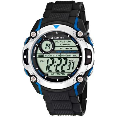 Chronograph CALYPSO WATCHES "Digital For Man", schwarz (schwarz, blau), Armbanduhren, Herren, Chronograph, Armbanduhr, Quarzuhr, Herrenuhr, digital, Datum, Stoppfunktion