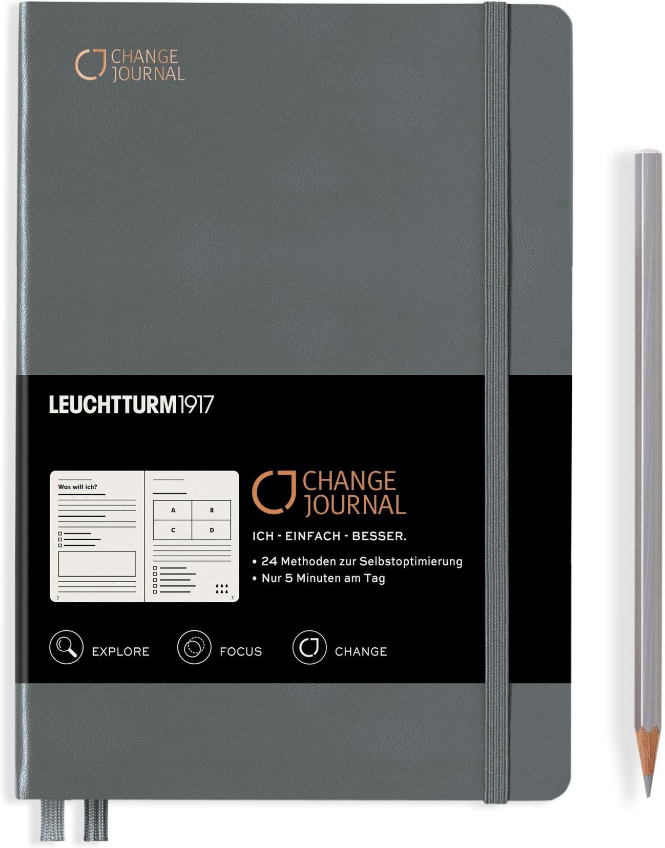 Notizblock "Leuchtturm Change Journal", grau, Schreibblöcke, Notizblock grau Einheitsgröße