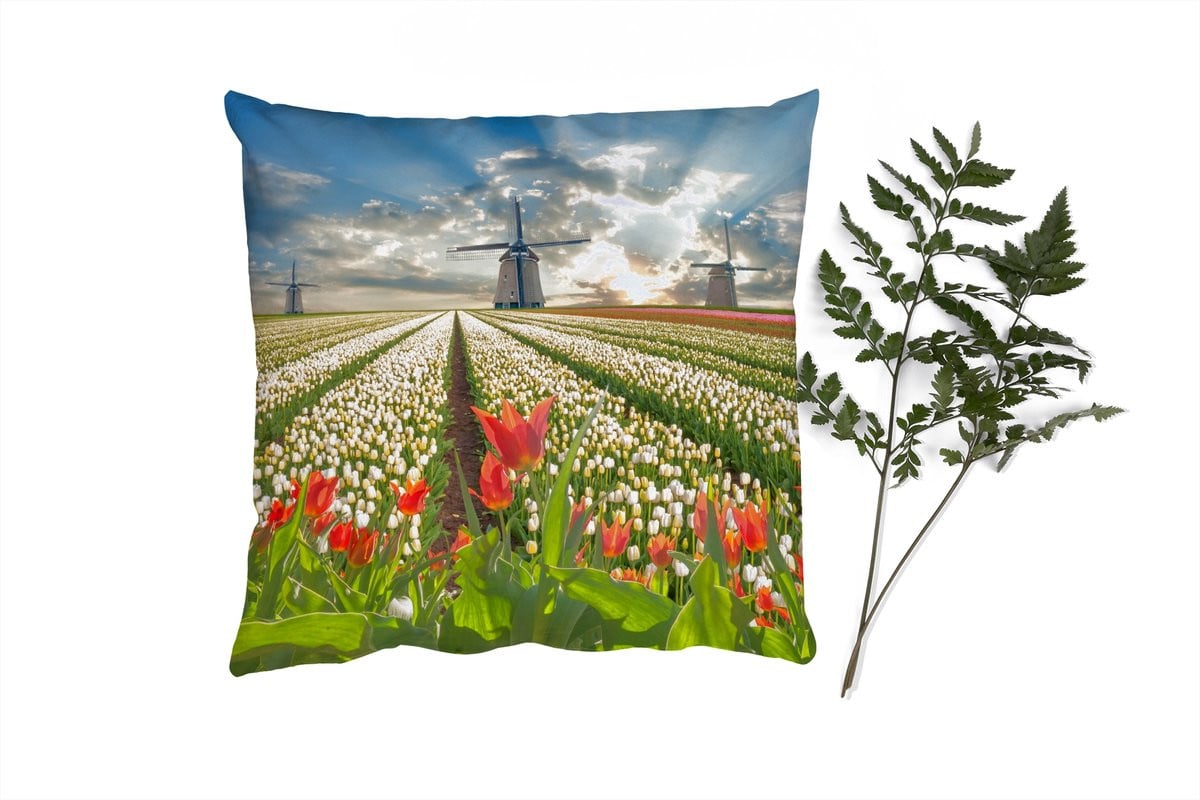 PillowMonkey Sierkussen met Windmolen en Tulpen Design - 50 x 50 cm