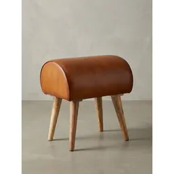 Sitzhocker – Echtleder/Massivholz, 45x53x40 cm, modern, gepolstert