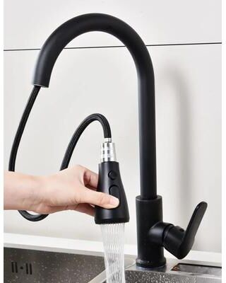 Uplifted Finds 304 Stainless Steel Pull Out Kitchen Sink Faucet Deck Mounted Mixer With Stream Sprayer black