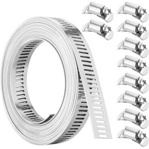 Poppstar Schlauchschelle 1011033, Set, 3,5 m Endlosband, 10 Verschlüssen, Schneckengewinde, Edelstahl