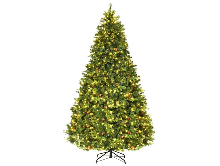240 cm LED Kunstkerstboom Kerstboom met Metalen Standaard Dennenappels Kunstkerstboom voor Thuis Kantoor Winkels Hotels