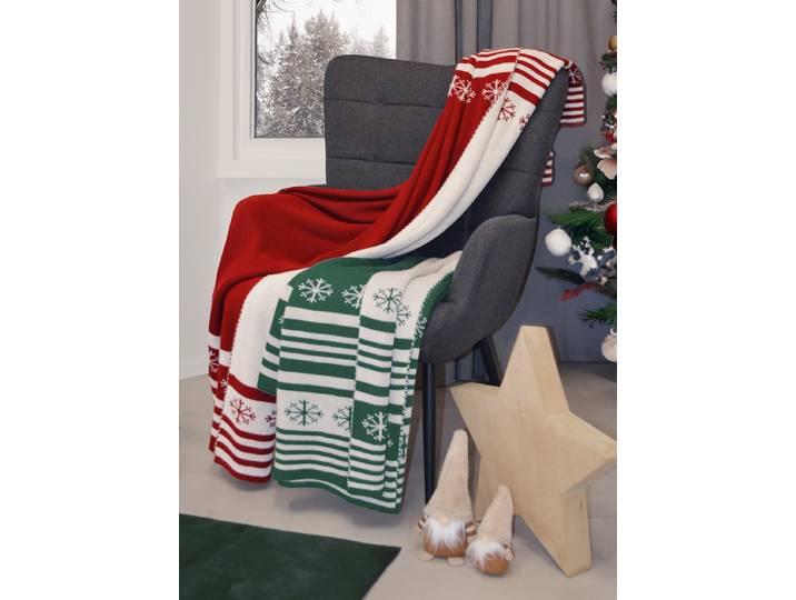 Plaid de Noël Noel 130 x 170cm Beige/Rouge/Rouge Polyester