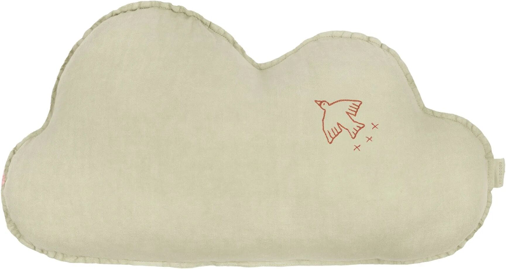 Nobodinoz Coussin Nuage avec broderie Oiseau - Lin Français Matcha taille unique