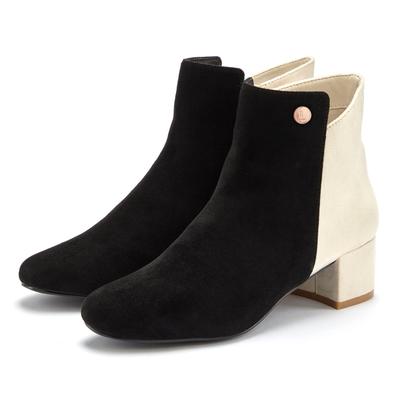 Stiefelette LASCANA "Stiefel", Damen, Gr. 42, schwarz (schwarz, creme), Microfaser, mehrfarbig, Basic,festlich, Schuhe Stiefelette, mit raffiniertem Detail und Blockabsatz VEGAN