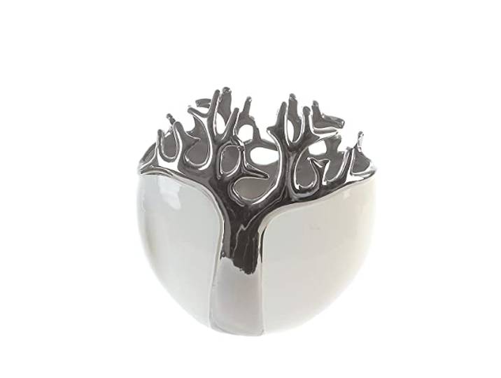 GILDE - Vase Tree - Keramik - weiß mit silbernem Baumdesign - Dekovase - Höhe 21 cm