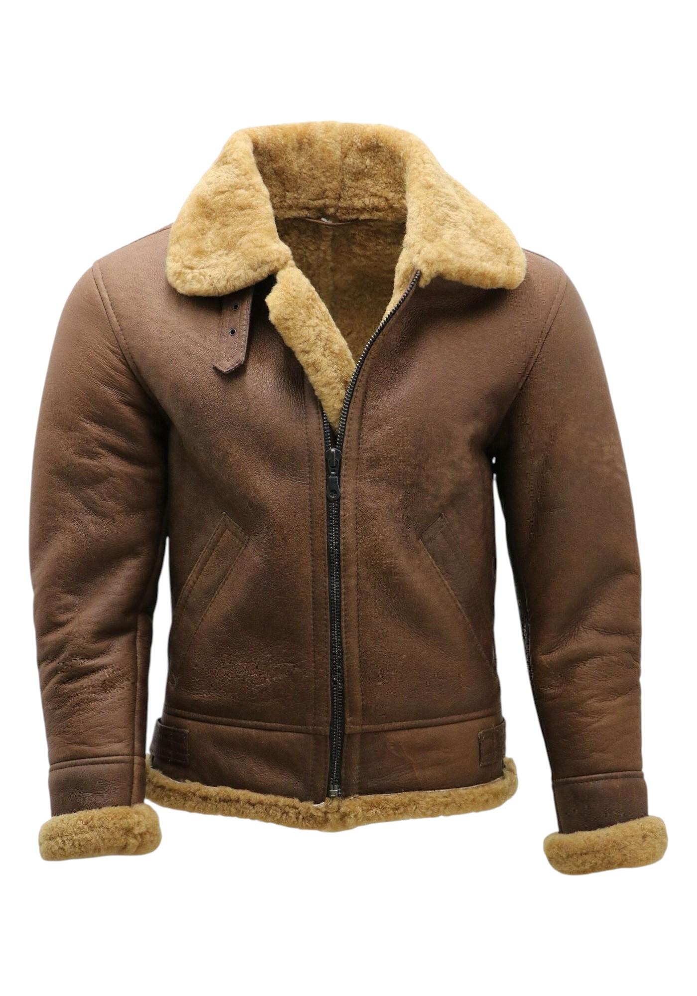 Herren Fliegerjacke aus Schaffellleder B3 WW2, Ingwerbraun, Houston
