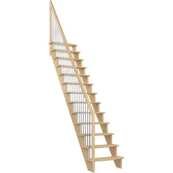 DOLLE Raumspartreppe Wangentreppe Lyon, 65 cm, Geradelaufend,Kiefer,Metallstäbe rechts,versiegelt