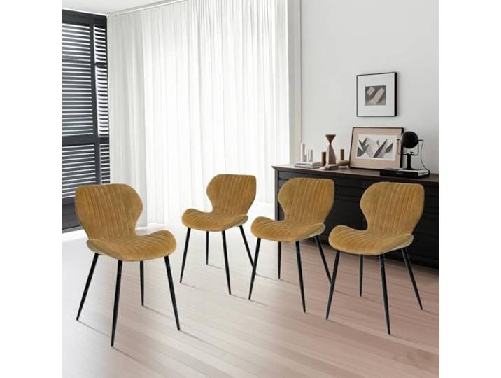 CangLong Moderne Samt-Esstühle Set aus 4 Stück, Moderne Küchenstühle Bequem Bezahlte Armlehnene Sessel Esszimmerstühle mit Metallbeinen für Küche, Wohnzimmer, Gelblich Braun