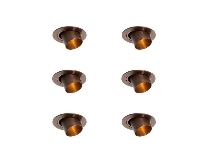 Set van 6 inbouwspots donkerbrons GU10 35mm rond kantelbaar -