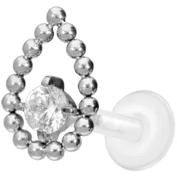 PTFE Labret mit Innengewinde + Titan-Aufsatz TROPFEN + KRISTALL