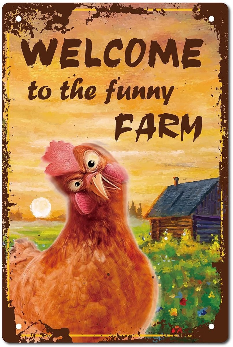 By Shayne Retro Tinnen Schilderij Welkom bij The Funny Farm Boerderij Muurdecoratie 20,3 x 30,5 cm