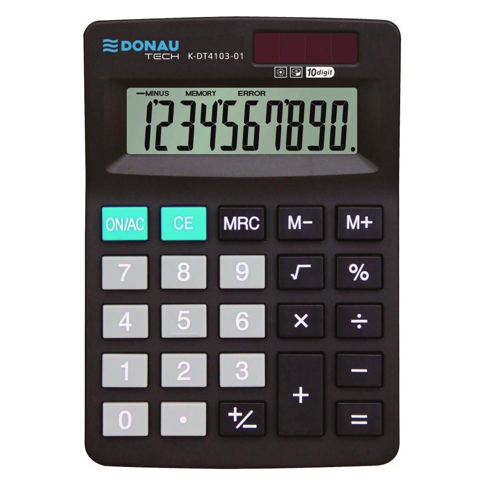 Donau Taschenrechner Bürorechner 10 Ziffern. Schwarz (Batteriebetrieb, Solarenergie) (509493)