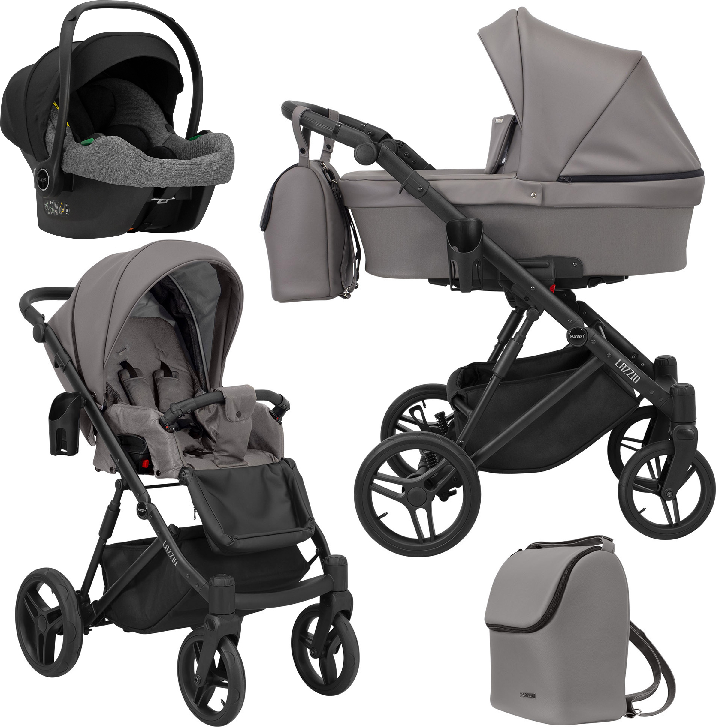 Kinderwagen LAZZIO Sportwagen Babywagen Babyschale Komplettset Kinder Wagen Autositz Set 3 in 1 (LAZ-10, Rahmenfarbe: Schwarz)