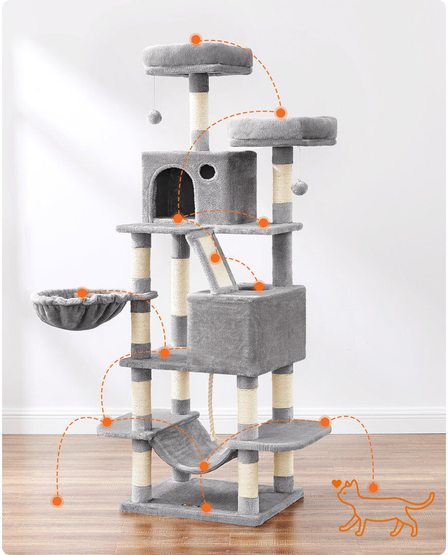 FEANDREA 168 cm H Cat Tree / Condo Light Grey 168cm H X 55cm W X 45cm D