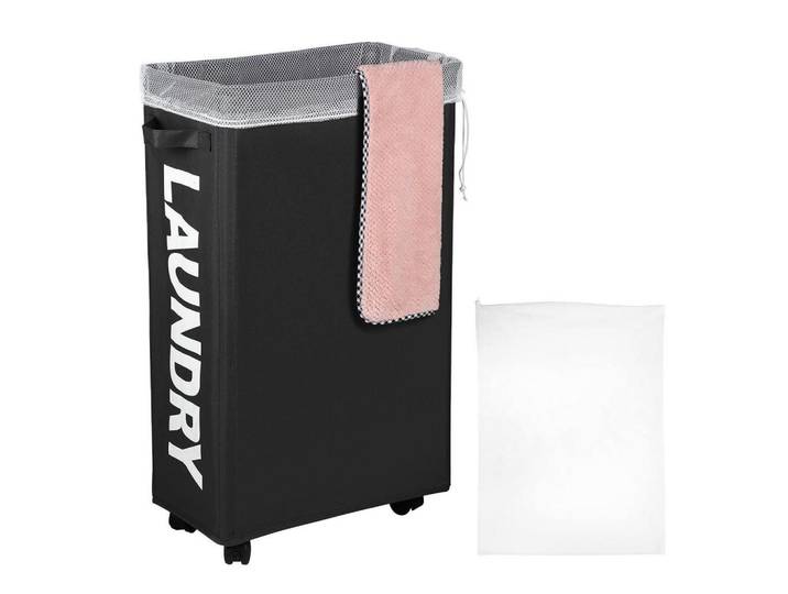 Wäschekorb mit Rollen 62L Schwarz, 22x70x41.9 cm, Haushalt & Reinigung, Wäschepflege, Wäschekörbe & Wäschetonnen