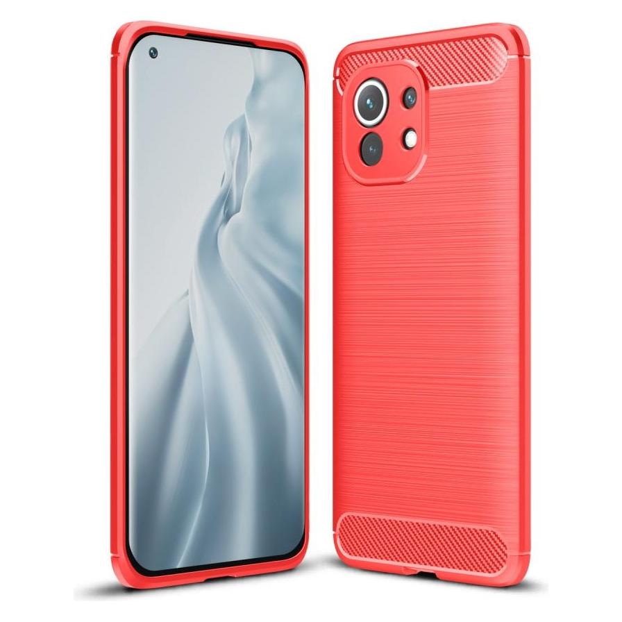 Cover-Discount Xiaomi Mi 11 - Metall Carbon Look Gummi Hülle rot (Xiaomi Mi 11) (101909293B)
