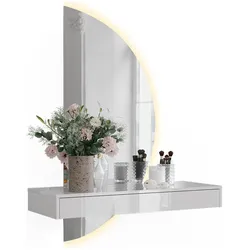 Vicco, Schminktisch, Schminktisch Sherry, Weiss Hochglanz, 100 cm mit LED - Spiegel