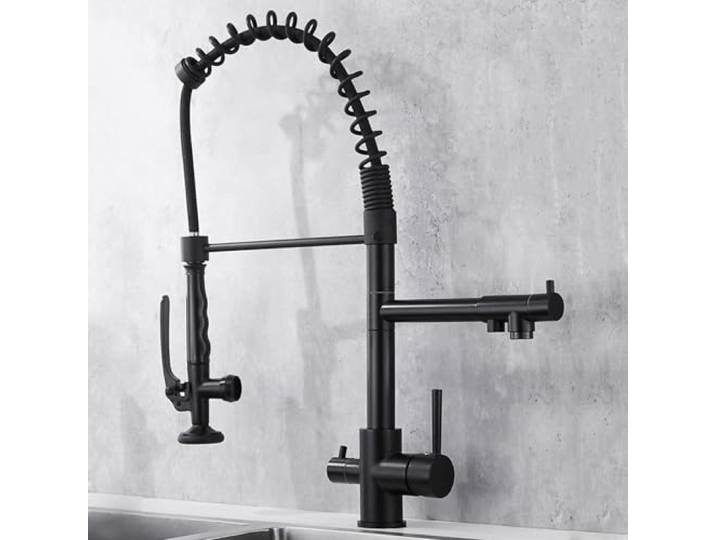 SWENEEN 3-In-1-Küchenarmatur Mit Trinkwasserfilter, Ausziehbar, 360° Drehbar, Robust, Für Sauberes Wasser Und Einfache Bedienung, Schwarz-A,Black-A