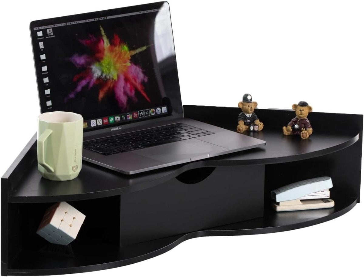 Bruin Hoekbureau Hartvorm met lade voor thuiswerken en ruimtebesparend ontwerp, Hoogte: 70 cm