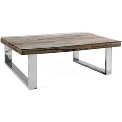 Couchtisch Stanton aus recyceltem Holz mit Glasplatte, modern, quadratisch, Natur, 100 cm