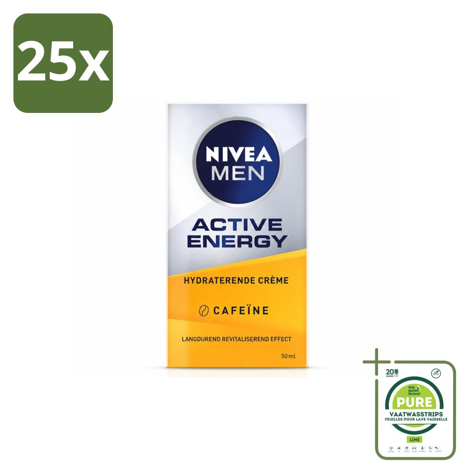 25 x NIVEA MEN Active Energy Gesichtspflegecreme mit Koffein - 50 ml - Großpackung - 25 Stücke