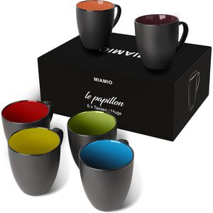 Miamio Kaffeebecher Le Papillon, 350ml, Keramik, schwarz, 6 Stück