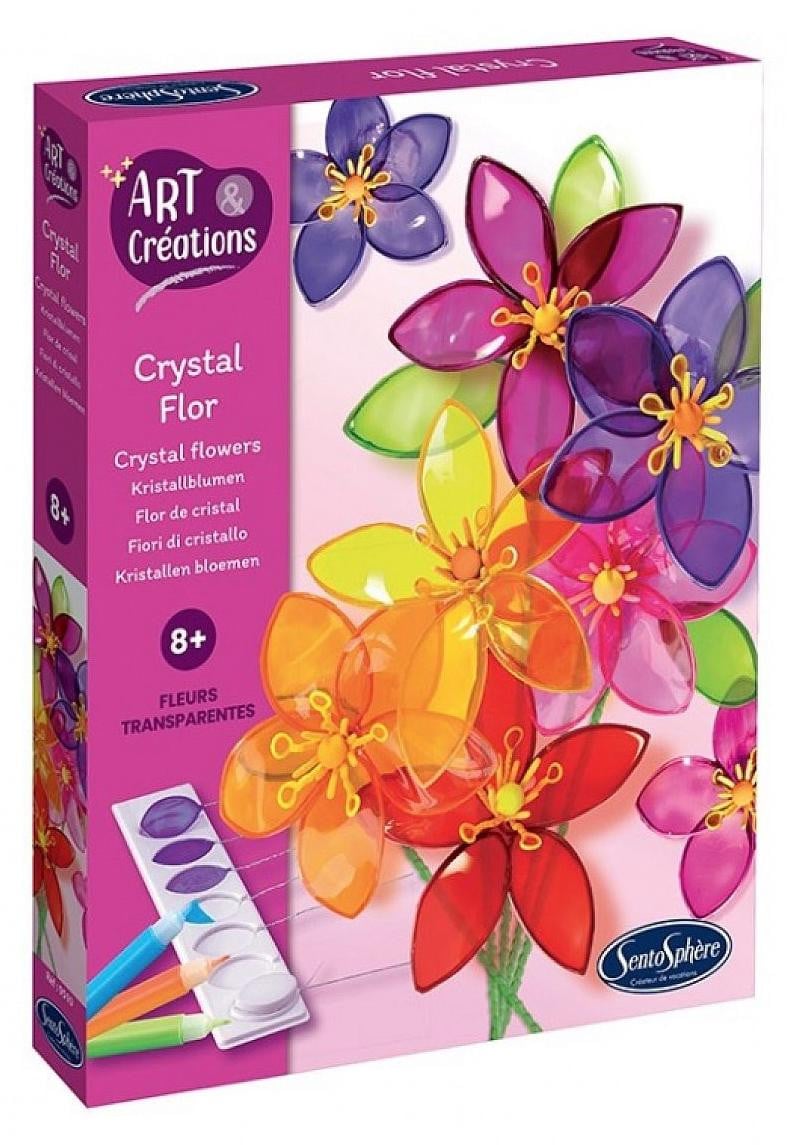 SentoSphere Art & Creations Crystal Flor Stained Glass Painting Set met 8 bloemen voor kinderen vanaf 8 jaar