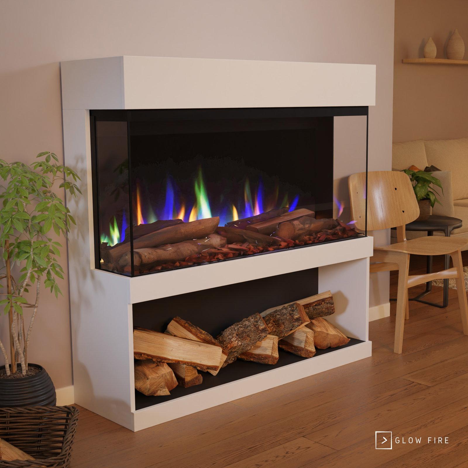 Glow Fire Elektrokamin 'PR17' in Weiss | LED Standkamin in weiß mit Heizung (1500 W) | HxBxT: 130x131x40cm
