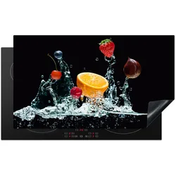 HERDABDECKPLATTE Wasser - Obst - Orange - Erdbeere - Kirsche - Schwarz Glaskeramikkochfeldabdeckung 90x52 cm