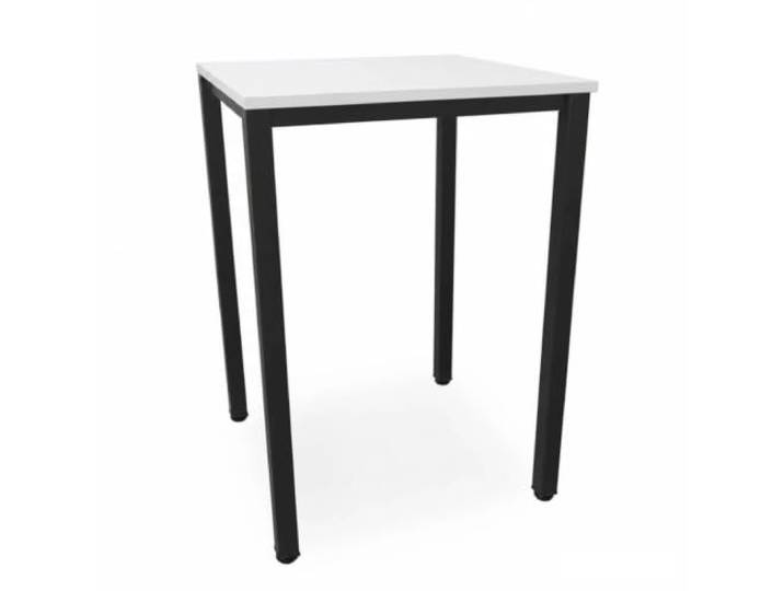 EIGENTLICH Stehtisch Gestell Schwarz, H112,5 cm (Weiss, 80x80 cm) Büro Besprechungs-Stehtisch quadratische Beine Stahlrohr, Meetingtisch Bartisch aus eigener Fertigung für Privat und Gewerbe