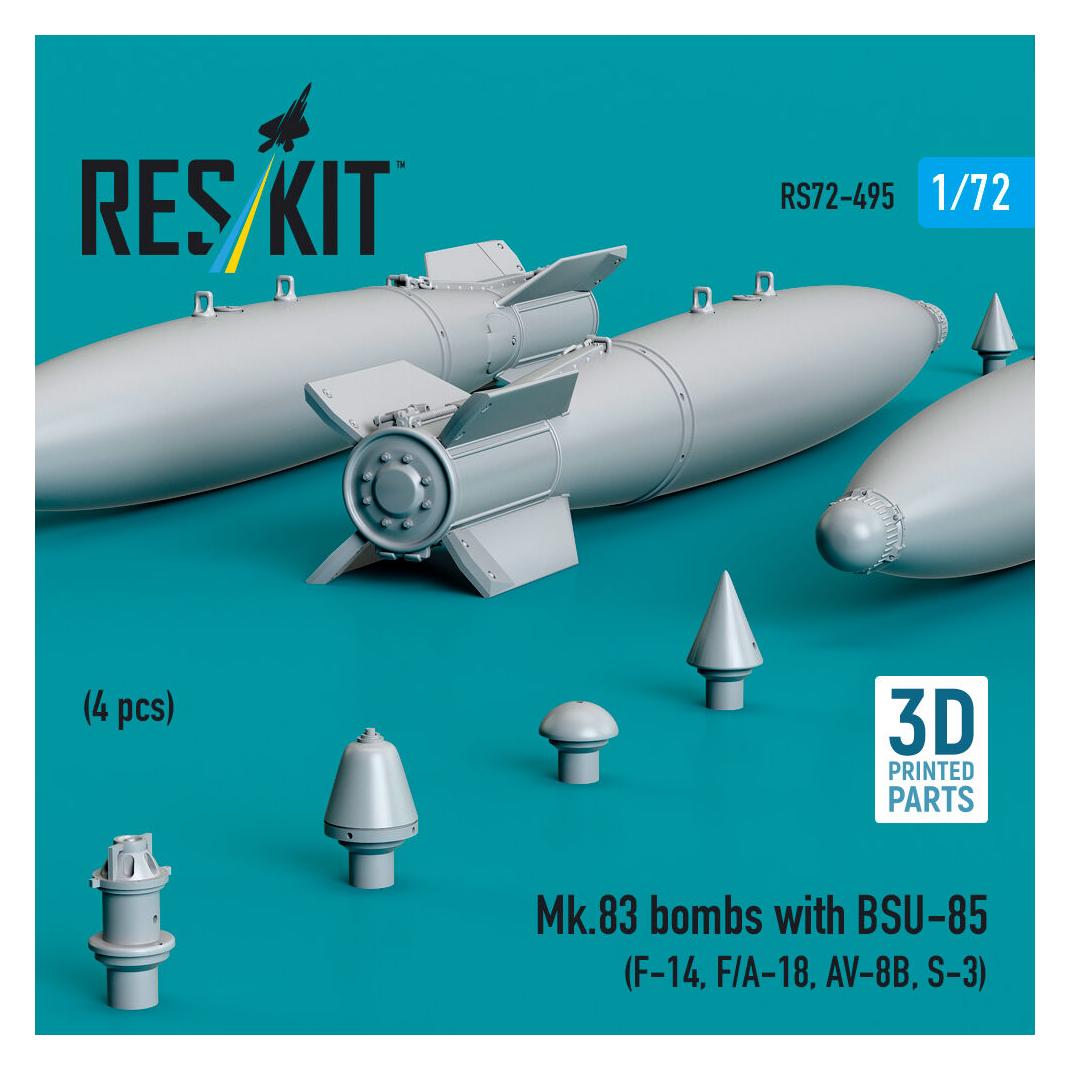 ResKit Mk.83 bombs with BSU-85 (4 pcs) (F-14, F/A-18, AV-8B, S-3) (3D printed) (RS72-0495)