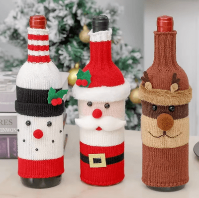 Inspire Picks Santa & Snowman Christmas Wine Bottle Cover Set santa Claus 10x27cm