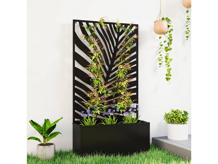 Outsunny Bac Surélevé Métal avec Treillis 61x23x113 cm