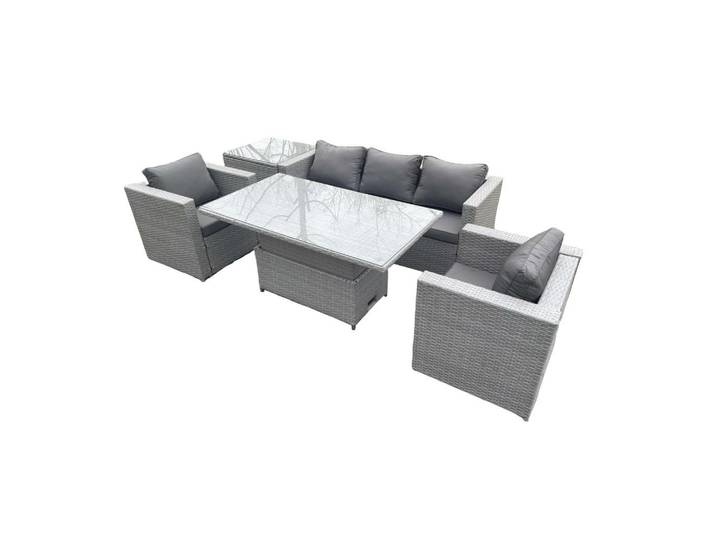 Fimous Gartenmöbel SET Polyrattan Helles Grau 5-teilige, Hellgrau, Metall, rechteckig, Gartenmöbel, Gartengarnituren, Gartenmöbel-Sets