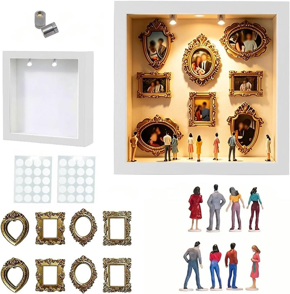 Mini Museum Silhouette Box Schaduwbox Fotolijst met Verlichting - 25 x 25 cm