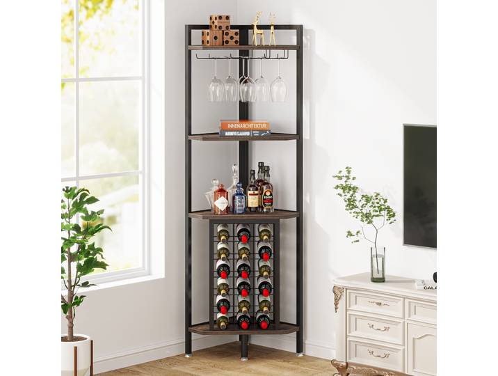 Tribesigns Casier à vin Armoire de bar Étagère d'angle à 4 niveaux avec support en verre