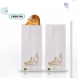 Blanc HYGIENIC Bäckerfaltenbeutel, Papierbeutel, weiß, Aufdruck "All natural" 20x 7x 42cm, 1000 Stück, umweltfreundlich und recyclbar