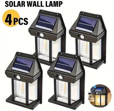 Inspired Finds Solar Motion Sensor Wall Lantern Waterproof Outdoor Garden Light black 4pc