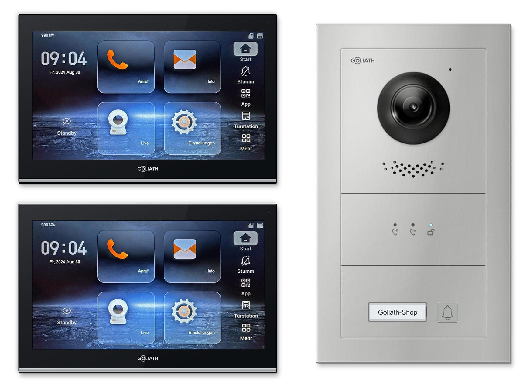 Goliath Premium IP GL-IPH101.4 Video-Türsprechanlage, 1 Familie, 2× 10 Zoll Schwarz, Silber, Unterputz