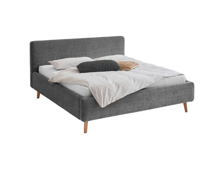 Xora Polsterbett, Anthrazit, Holz, Esche, massiv, 160x200 cm, Reach, gepolstertes Kopfteil, Stoffauswahl, Schlafzimmer, Betten, Polsterbetten