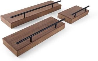 Melannco Set of 3 Natural Metal Rail Shelves, 12, 18, 24 Inch